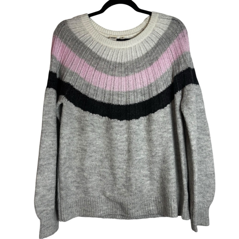 GAP Women's Fair Isle Gray and Pink Medium Sweater